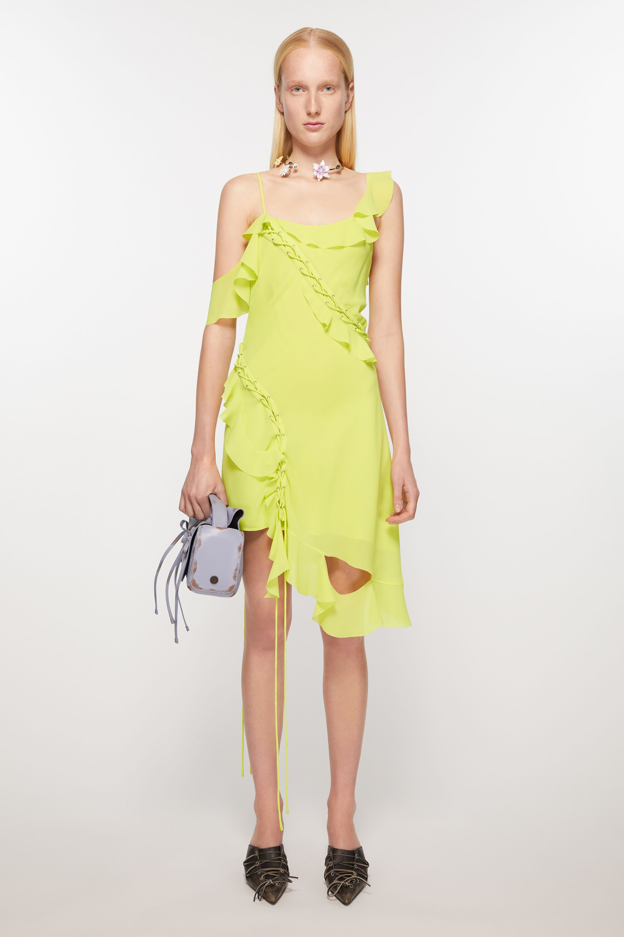 ワンピース ACNE STUDIOS Woman Dress Yellow A20643 CYI ruffle strap dress woman yellow in polyester - ACNE STUDIOS